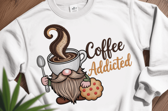 Coffee Addicted Gnome Embroidery Design