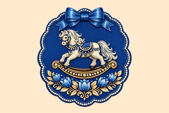 Cute Bow Rocking Horse Embroidery Png Review