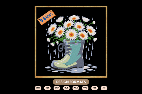 Rain Boot with Daisy Bouquet Embroidery: A Fresh Spring Design for Etsy Sellers